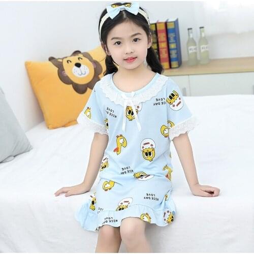Kids Girls 100% Cotton Nightgowns Cartoon Nightdress Girl Sleepwear Sleepshirt Summer Short Sleeves Nightwear Children Clothes