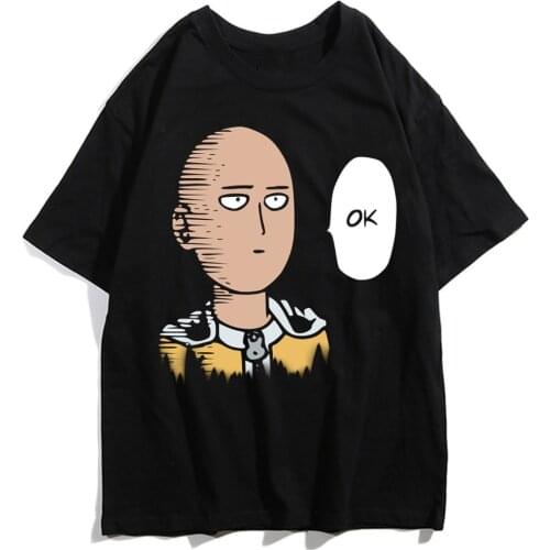 Anime One Punch Man Saitama Ok Genos Funny Cartoon Graphic Print Men T-shirts Harajuku Casual Tshirt Fashion Streetwear Top Tees