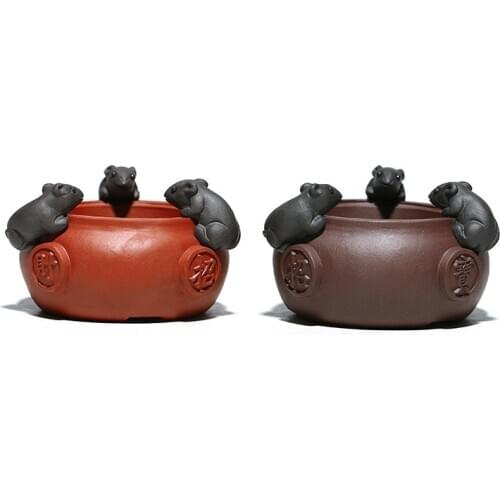 Yixing Purple Clay Tea Pet Cornucopia Zodiac Rat Tea Tray Ornaments Handmade Sculptured Chinese Kungfu Tea Set Accessories