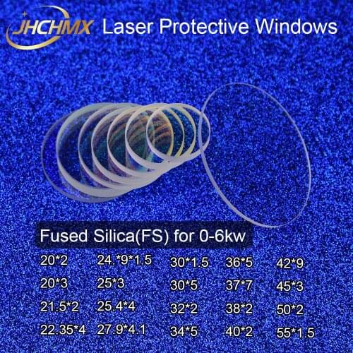 JHCHMX 10pcs Laser Protective Lens/Windows 20*2 25*2/3/4 34*3 38*2 40*2 42*9 50*2 55*1.5 Quartz 1064nm For Fiber Laser Machines