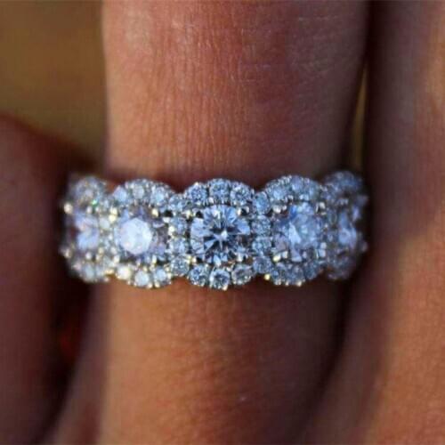 Luxury Female Big Diamond Round Engagement Ring Cute 925 Sterling Silver Zircon Stone Ring Vintage Wedding Rings For Women