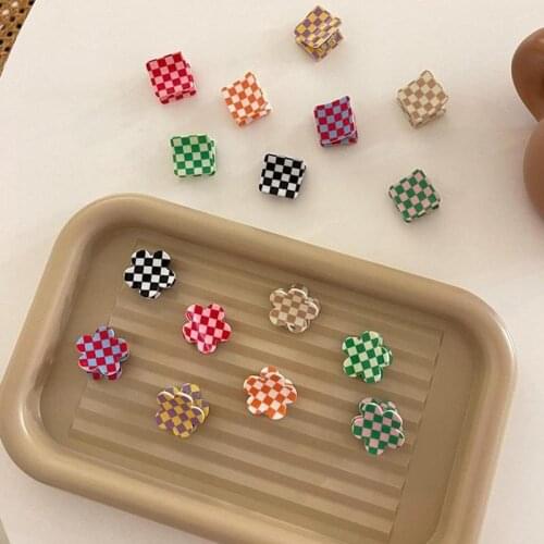 Korean Checkered Hair Claw Clip Acrylic Acetate Black White Colorful Mosaic Grid Plaid Hair Clips Clamp Grab Women Accessories