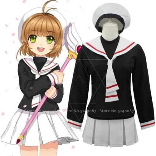 Japanese Anime Card Captor Sakura Cosplay Costumes Girls Navy Collar Sailor School Uniform Suit Women Pleated Skirts Party Dress