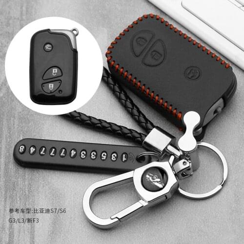 Leather car Key fob Cover case shell holder sticker For BYD S6 S7 G3 L3 M6 L6 E6 F0 F3 3 button Smart Remote key 2019 2020 2021