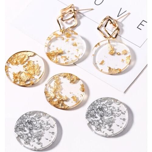 5pcs 24/28mm Gold Foil Round Resin Charms For Earring Findings Transparent Vintage Dangle Earrings Diy Jewelry Accessories F188