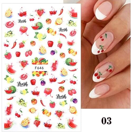 Summer Fruit 3D Nail Stickers Decals Fruit Kiwi Banana Lemon Strawberry Designs Nail Stickers Wraps Slider Decoration Manicures