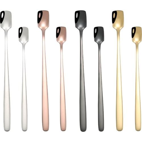 Stainless Steel Golden Coffee Mixing Stirring Spoon Long Handle Tea Dessert Ice Cream Spoons For Kitchen Accessories Bar Tools