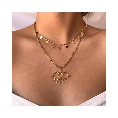 2020 Multilayer Long Chain Eye Pendant Trendy Star Necklaces For Women