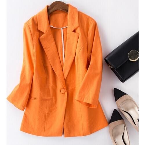 Fashion all-match womens cotton and linen suit jacket, new style slim linen suit, three-quarter sleeves, short top coat