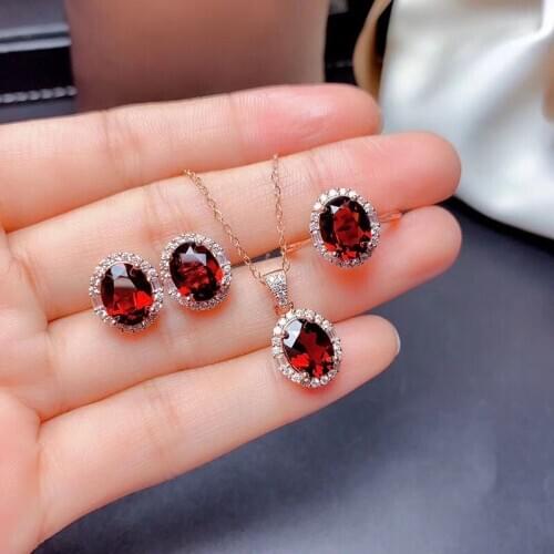 Mozambican Garnet jewellry Sets for Women Weeding Real Gemstones High Purity Excellent color High Quality S925 Silver