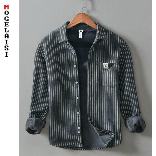 New 2020 winter thick shirt men long sleeve flannel keep warm Striped shirt high quality man tops clothing Asian size 845