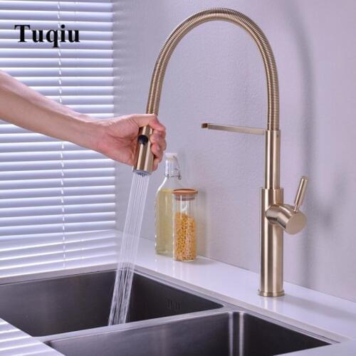 Newly Arrived Pull Down Kitchen Faucet Brush gold Sink Mixer Tap 360 degree rotation kitchen mixer taps Kitchen Tap