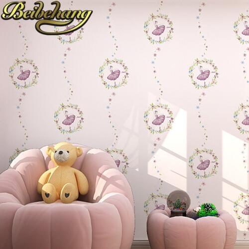 Beibehang Princess room wallpaper green childrens room girl bedroom bedside background wall paper cartoon ballet pattern