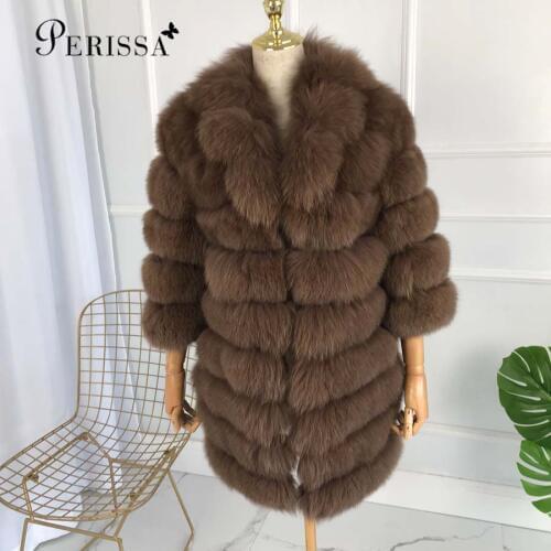 High Quality Luxury Fox Fur Coat With Big Turn Down Collar Female Genuine Jacket Outwear Thick Warm