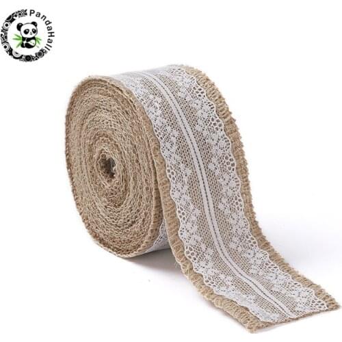 Pandahall 5/10m Natural Burlap/Braided Hemp Lace Trim Jute Ribbon for Jewelry Making Party Decoration Tan 1"/2"