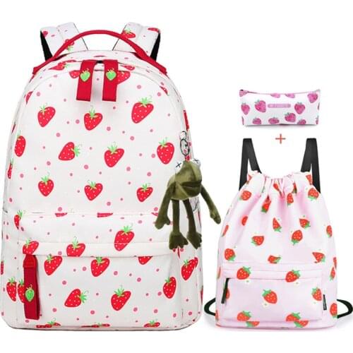 Strawberry Print Middle School Backpack for Girls School Bags Mochilas Casual Women Daypack Travel Outdoor Fashion Backpack