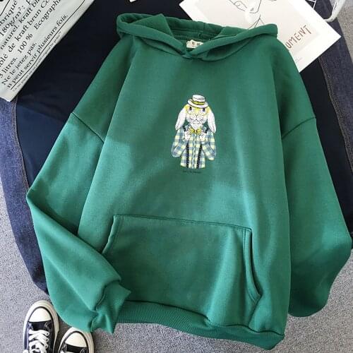 Women Print Hooded Warm Plus Velvet Animals Hoodies Streetwear Cute Rabbit Hoodies Sweatshirts Oversized Pullover Hanorace Femei