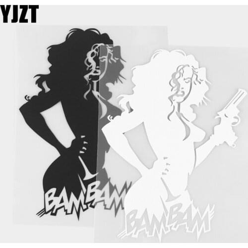 YJZT 15.0×10.1CM Sexy Women With Guns Trendy Car Stickers Exquisite Vinyl Decals Rear Window Decoration Black / Silver 20C-0349