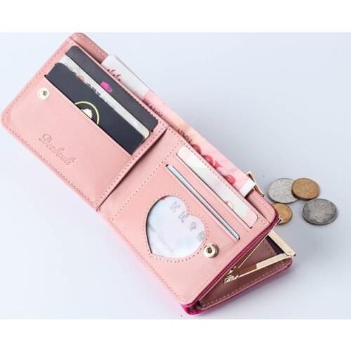 Women Small Clutch Wallet MultiFunction Change Purses Heart Decoration Big Capacity Wallets Cute Card Holder Money Bag