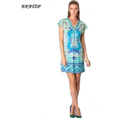New Fashion Designer Brand Dress Womens Geometric Print V-neck 3/4 Stretch Jersey Silk Plus size XXL Day Dress