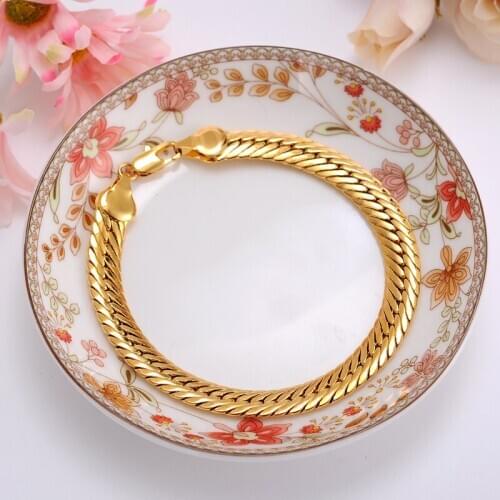 Gold Color Necklace&bracelet Men Jewelry Wholesale Free Shipping New Trendy snake Chain men bracelet bangle
