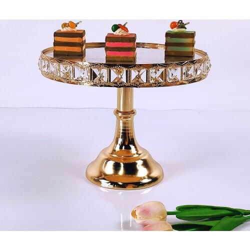 Gold Metal Cake Stand Round Wedding Birthday Party Dessert Gold acryl Mirror Cupcake Pedestal Display Plate Home Decor