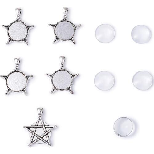 PandaHall 5Set 20mm Tibetan Style Alloy Pendant Cabochon Bezel Settings for Jewelry Making DIY Findings Accessories Discount Hot
