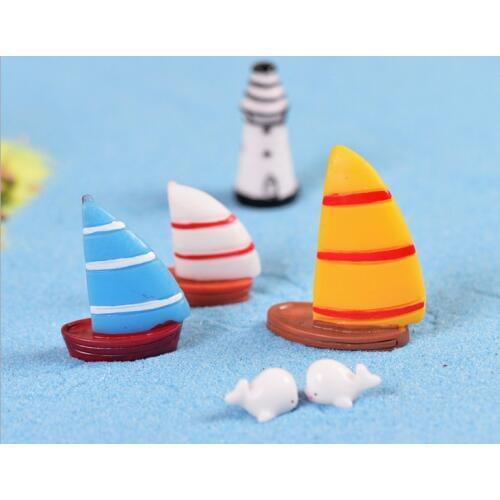 5pcs/lot Micro Landscape Decoration Single Mediterranean Wind Sail Sailing Manual Resin Aquarium Ornaments KS 023