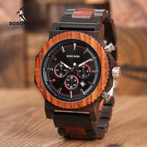 51mm Big Size Men Watch BOBO BIRD relogio masculino Wooden Quartz Top Luxury Watches for Dad Gift reloj mujer Accept Logo
