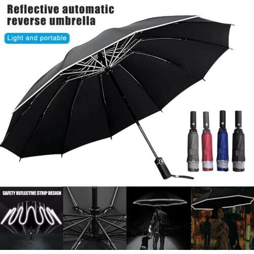 1PC Automatic Men Folding Reverse 10K Umbrella Parasol Women Travel Sun Umbrellas Black Windproof Business 10K Parapluie