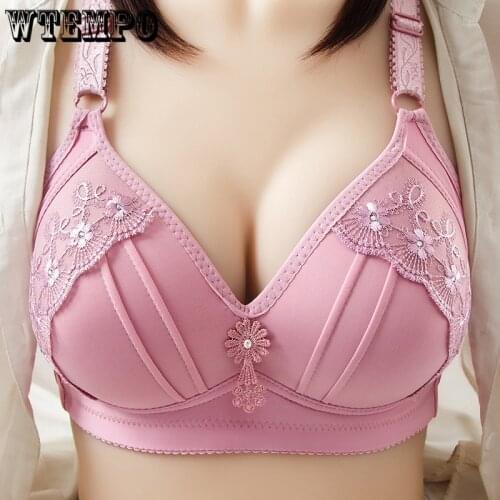 Plus Size Push Up Bra Women Seamless Bras Underwear Floral Embroidery Sexy Lace Lingerie Wireless Soft Brassiere 105C Bralette