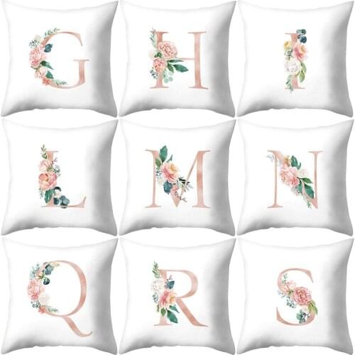 Throw Pillow Case 45*45 Alphabet Flower Print Linen Pillowcases Decorative Pillows Pillow Cover Sofa Bed Throw Pillow Covers