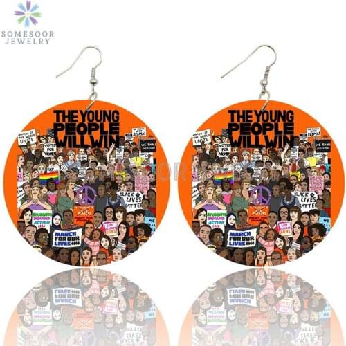 SOMESOOR The Young People Will Win Sayings Printed Wooden Drop Earrings Black Lives Matter Design Loops Dangle For Women Gifts