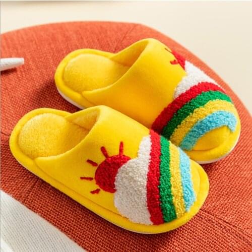 2020 new childrens cotton slippers autumn and winter lovely rainbow cartoon plush soft bottom warm girls cotton slippers
