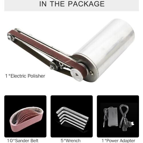 24V 90W Electric Polisher Stainless Steel Polisher Belt Sander with 10PCS Sander Belt for Plastic Aluminium Iron Steel Polishing