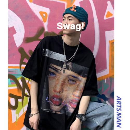 Hip-hop short-sleeved T-shirt mens summer retro dark funeral round neck wild half-sleeved Korean loose top