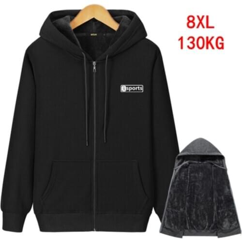 Mens autumn and winter plus size zipper hooded sweatshirt plus size 5XL 6XL 7XL 8XL thick warm black gray navy blue big jacket