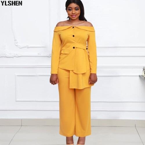 2 Two Piece Set Women Clothes African Dresses Evening Summer Outfits Off-Shoulder Tops Pants Sets Plus Size Vetement Fmme 2021