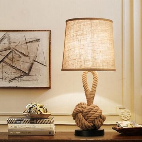 Creative bedroom bedside study cafe fabric decoration table lamp American retro industrial wind rope table lamp WF5071042