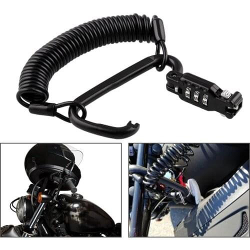 Motorcycle Helmet Lock & Cable Sleek Black Tough Combination PIN Locking Carabiner Device Secures Your Motorbike or Bicycle