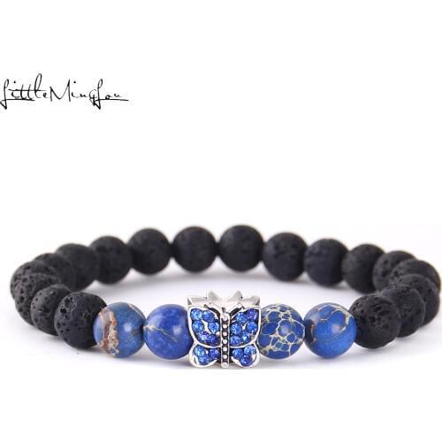 Little MingLou Crystal Butterfly Charm Men Lava Healing Balance Beads Buddha Natural Stone Yoga Bracelets & Bangles For Women