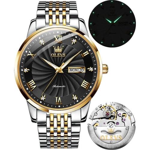 OLEVS Men Mechanical Watches Luxury Stainless Steel Waterproof Automatic Wristwatch 2021 Business Dress Self Winding Clock Reloj