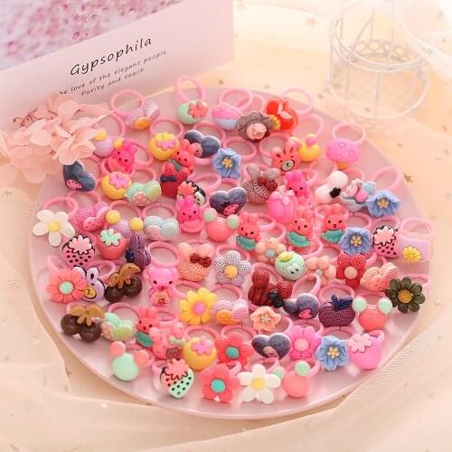10 20 40pcs/lot Childrens Cartoon Rings Candy Flower Animal Bow Shape Ring Set Mix Finger Jewellery Rings Kid Girls Toys
