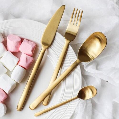 24 Pieces Dinnerware Set Stainless Steel Cutlery Set Matte Surface Gold Silverware Knife Fork Spoon Set Flatware Tableware