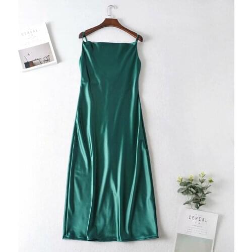 2021 New Woman Party Dress Sexy Backless Satin Camisole Dress Ladies Chic Vestidos Split Solid Color