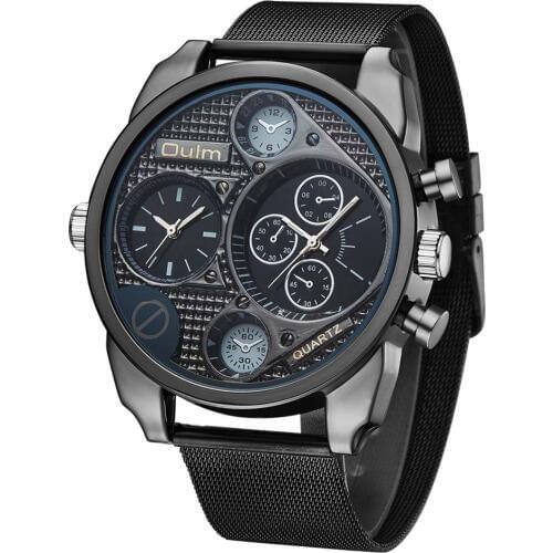 OULM Men Watches 9316 Oversize Men Watches Black Stainless Steel Mesh Band Men Sports Watches Quartz Wristwtaches reloj hombre