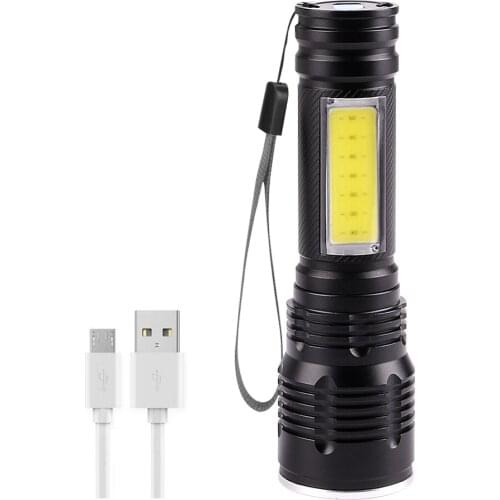 COB Flashlight Portable T6 Lantern Outdoor Torch Flashlamp Super Bright Working Lamp USB Rechargeable Emergency Light 4 Modes