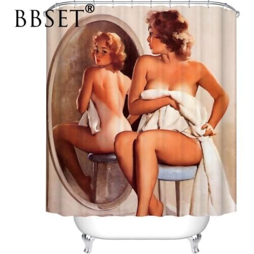 Beauty Poster Shower Curtain Beautiful Mirror Girl Pattern Waterproof Multi-size Douchegordijn Bathroom Decor with 12 Hooks