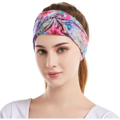 Wide Cross Women Headbands Floral Sports Headwraps Elastic Hairbands Tie Dyed Turban Headwear Fashion Hair Accessories Ornament