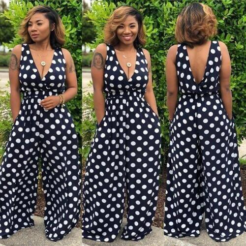 Adogirl Plus Size S-3XL Polka Dots Jumpsuit
